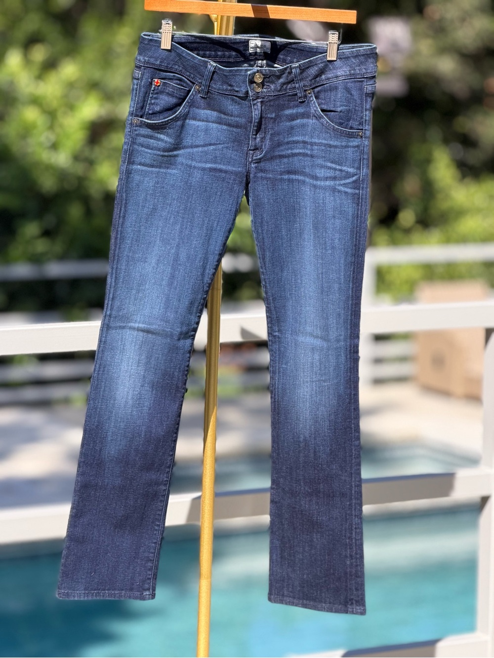 Hudson Jeans Straight Leg Stretch Denim in Dark Blue